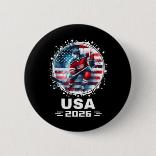 Badge Rond 5 Cm États-Unis 2026 Hockey Drapeau Américain Femmes Ho