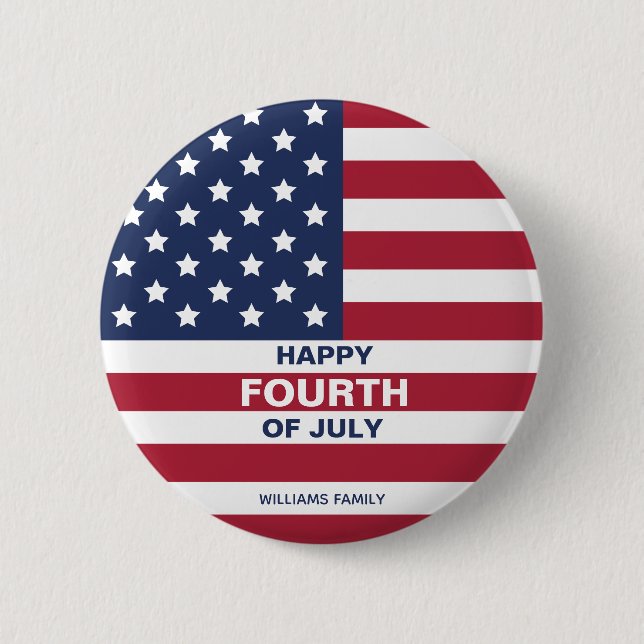 Badge Rond 5 Cm États-Unis Drapeau heureux 4 juillet texte personn (Devant)