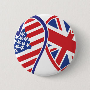 Badge Rond 5 Cm États-Unis et Royaume-Uni dans les coeurs montrer