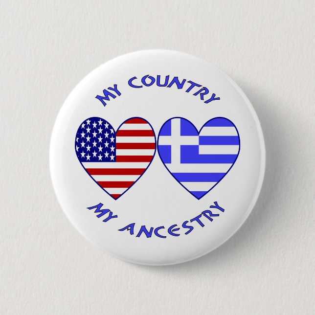 Badge Rond 5 Cm Etats-Unis / Grèce Pays Ancêtre (Devant)