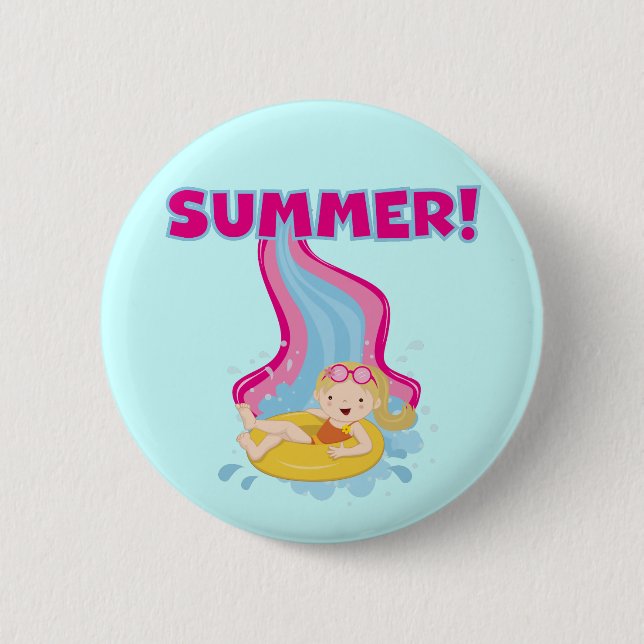 Badge Rond 5 Cm Été blond de fille (Devant)
