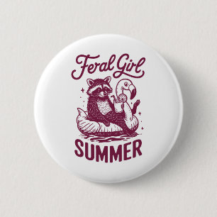 Badge Rond 5 Cm Été de fille sauvage Vacances de raton laveur Été