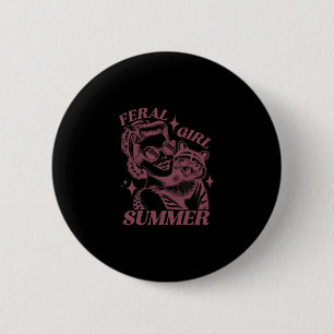 Badge Rond 5 Cm Été Fille Sauvage Raton Laveur Mignon Raton Laveur