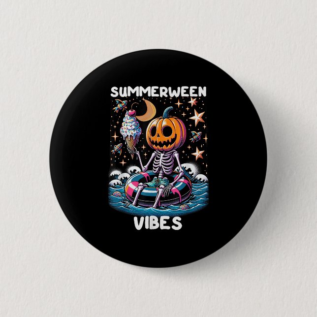 Badge Rond 5 Cm Été Halloween Funky Skeleton Ice Cre (Devant)