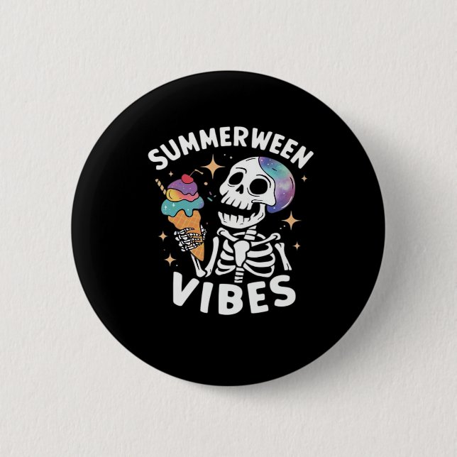 Badge Rond 5 Cm Été Halloween Funky Skeleton Ice Cre (Devant)