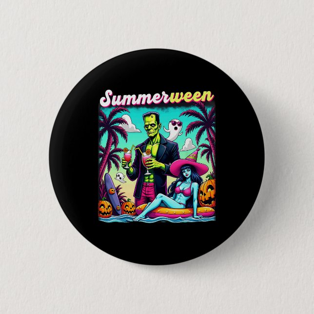 Badge Rond 5 Cm Été Halloween Zombie Frankenstein Bo (Devant)