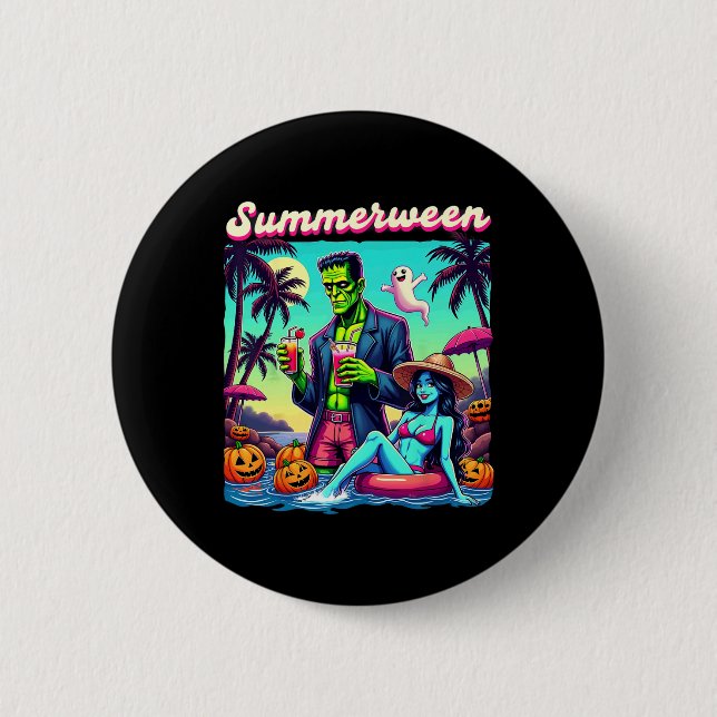 Badge Rond 5 Cm Été Halloween Zombie Frankenstein Bo (Devant)