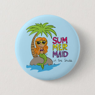 Badge Rond 5 Cm Été Sirène Mignonne Bouteille d'eau Bleu