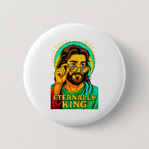 Badge Rond 5 Cm Éternellement Roi Cool Jésus Christian Anime Manga