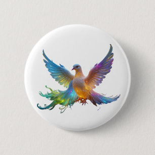 Badge Rond 5 Cm Ethereal Rainbow Dove - Symbole de la Paix et de l