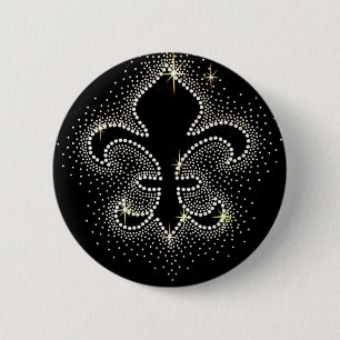 Badge Rond 5 Cm Étincelle argentée d'or de Jewel Fleur De Lis