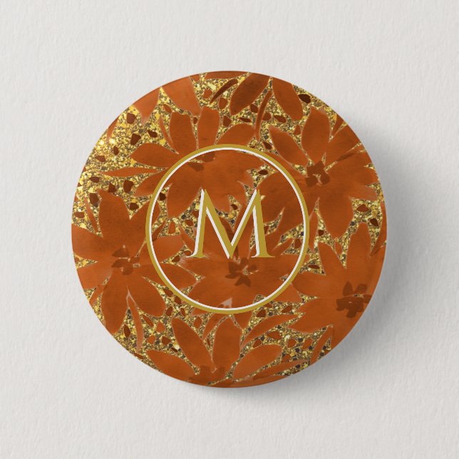 Badge Rond 5 Cm Étincelle d'or monogramme classique (Devant)