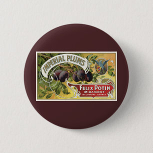 Badge Rond 5 Cm Étiquette de caisse de fruits vintage, prunes Impe
