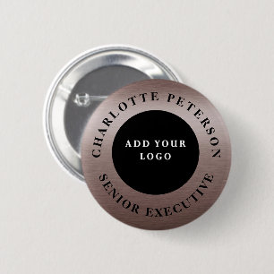Badge Rond 5 Cm Étiquette de nom de logo personnalisé marron métal