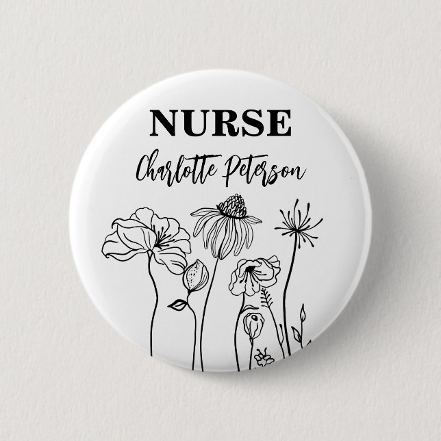 Badge Rond 5 Cm Étiquette du nom de l'infirmière fleur sauvage (Devant)