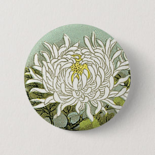 Badge Rond 5 Cm Étiquette en soie japonais vintage de fleur de