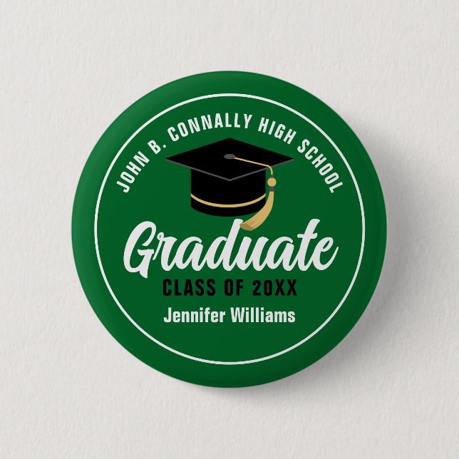 Badge Rond 5 Cm Étiquette Green White High School Graduate Custom  (Devant)