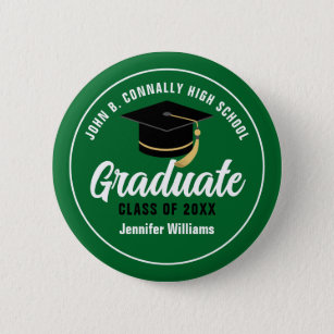 Badge Rond 5 Cm Étiquette Green White High School Graduate Custom 