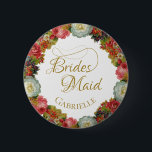Badge Rond 5 Cm Étiquette Nom du Mariage Bridesmaid de la couronne<br><div class="desc">Cette étiquette de nom de bouton est conçue comme un cadeau pour vos demoiselles d'honneur. Dispose d'une couronne de fleurs dans de belles couleurs automnales, y compris le corail, le rouge, l'orange, l'or et la prune. Le design floral est rendu d'autant plus élégant par le délicat écriture en or et...</div>