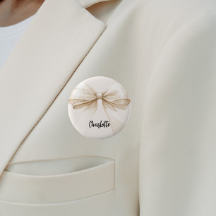 Badge Rond 5 Cm Étiquette nominative beige crème à ruban