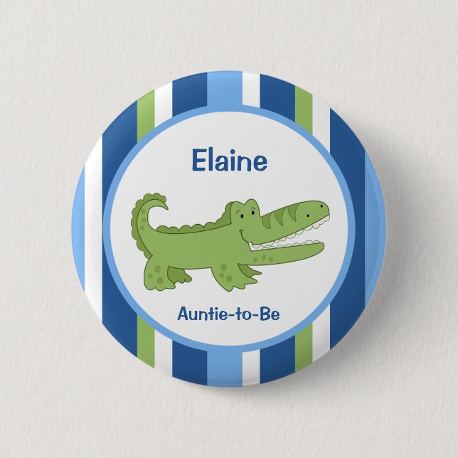 Badge Rond 5 Cm Étiquette personnalisée Alligator Bouton Bleu/Vert (Devant)