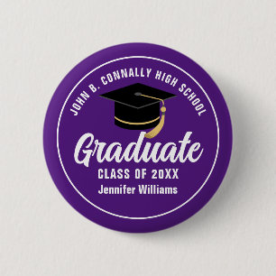 Badge Rond 5 Cm Étiquette personnalisée pour diplômé du lycée Purp