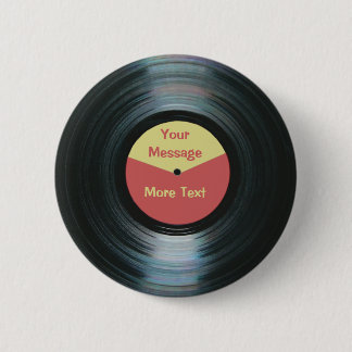 Badge Rond 5 Cm Étiquette record rouge et jaune de musique noire