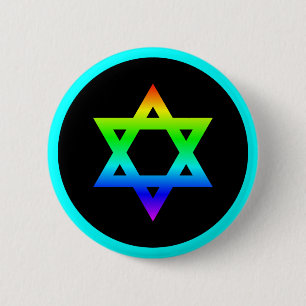 Badge Rond 5 Cm Étoile de David arc-en-ciel