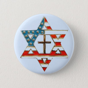 Badge Rond 5 Cm Étoile de David de drapeau américain avec la croix