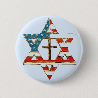 Badge Rond 5 Cm Étoile de David de drapeau américain avec la croix