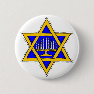 Badge Rond 5 Cm Étoile de David & Menorah