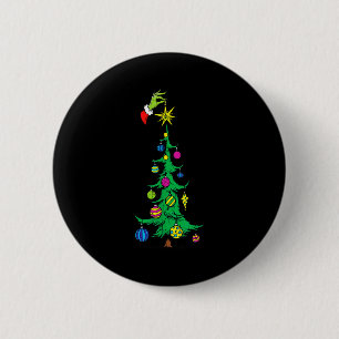 Badge Rond 5 Cm Étoile de sapin de Noël verte main Xmas vacances e