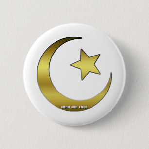 Badge Rond 5 Cm Étoile et croissant d'or