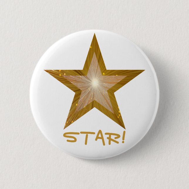 Badge Rond 5 Cm Étoile "ÉTOILE de "or" !" blanc de bouton (Devant)