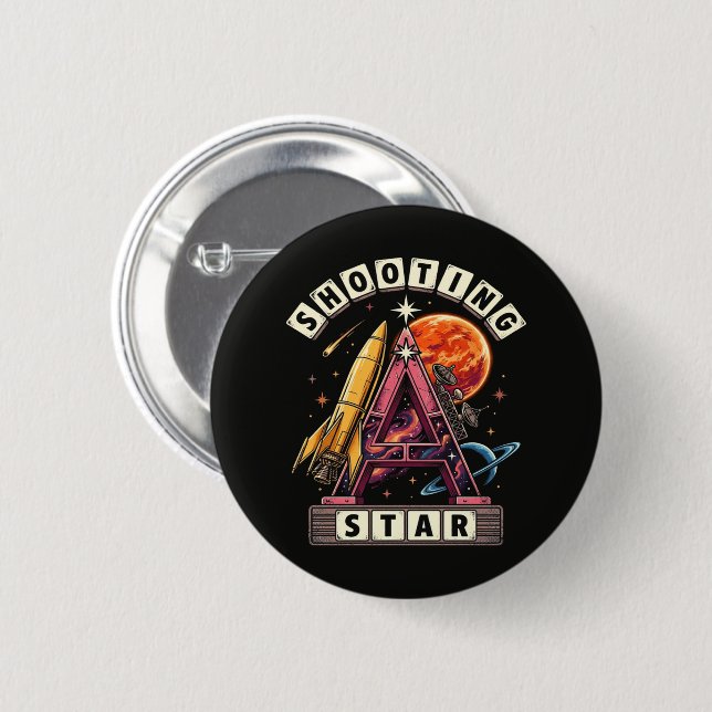 Badge Rond 5 Cm Etoile Filante Espace (Devant & derrière)