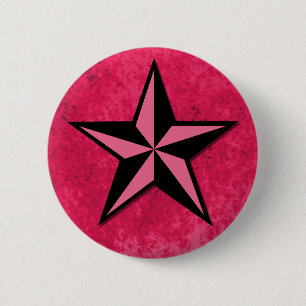 Badge Rond 5 Cm Étoile noire et rose