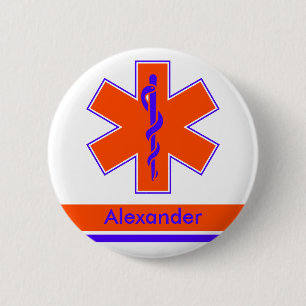 Badge Rond 5 Cm Étoile orange et bleue d'ambulance faite sur