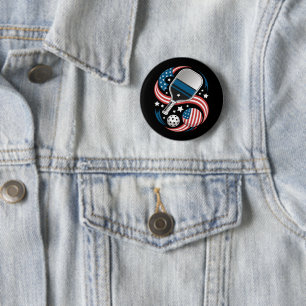 Badge Rond 5 Cm Étoile Patriotique Rayures Drapeau USA Pickleball