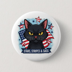 Badge Rond 5 Cm Étoiles, bandes & Sass - Bouton de chat patriotiqu