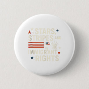 Badge Rond 5 Cm Étoiles, Rayures Et Droits Des Immigrants Pro-immi