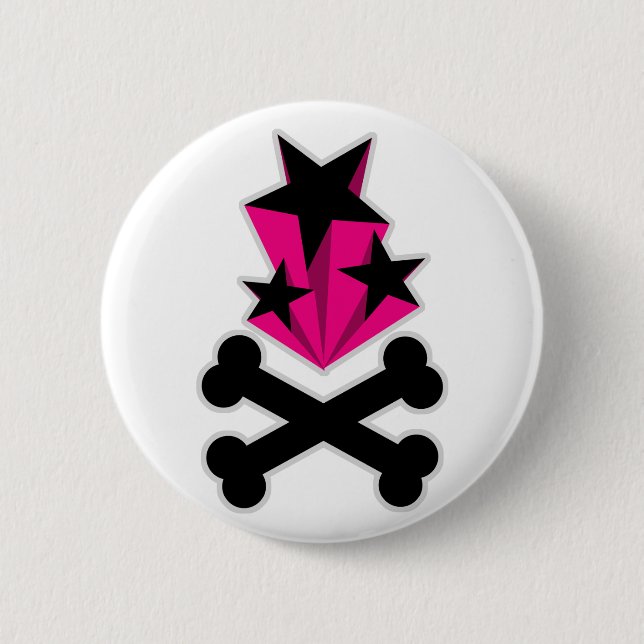 Badge Rond 5 Cm Étoiles roses Noires Traverses (Devant)