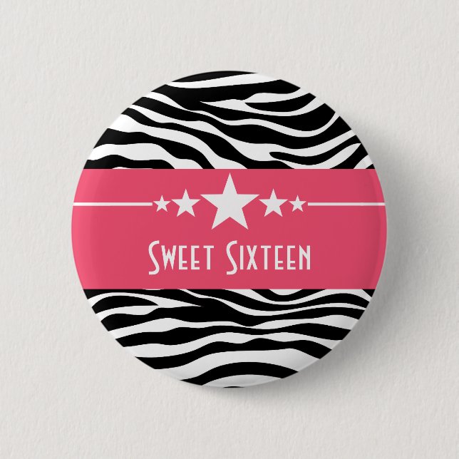 Badge Rond 5 Cm Étoiles roses Zèbre Imprimer Sweet 16 Bouton (Devant)
