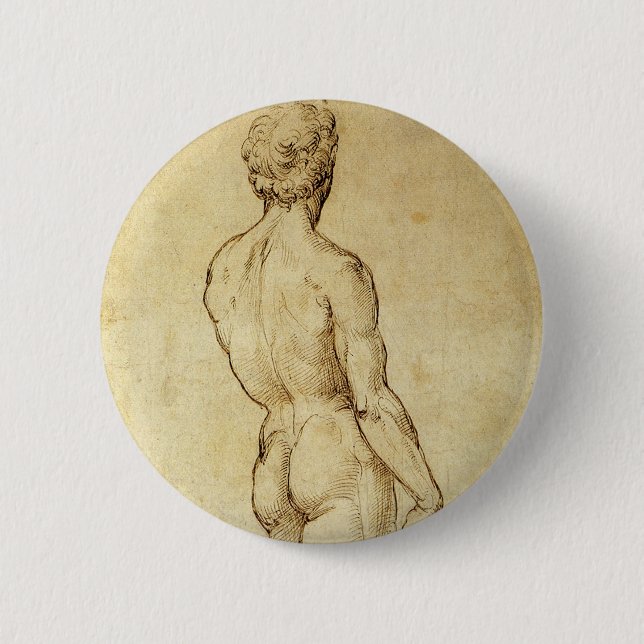 Badge Rond 5 Cm Étude de la statue de David de Michelangelo par Ra (Devant)