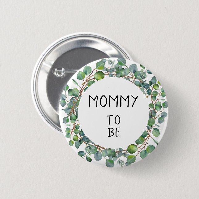Badge Rond 5 Cm Eucalyptus aquarelle minimal Future Maman (Devant & derrière)