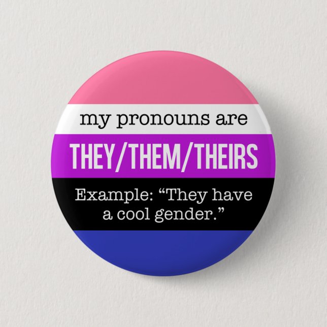 Badge Rond 5 Cm Eux/eux pronoms - drapeau de Genderfluid (Devant)