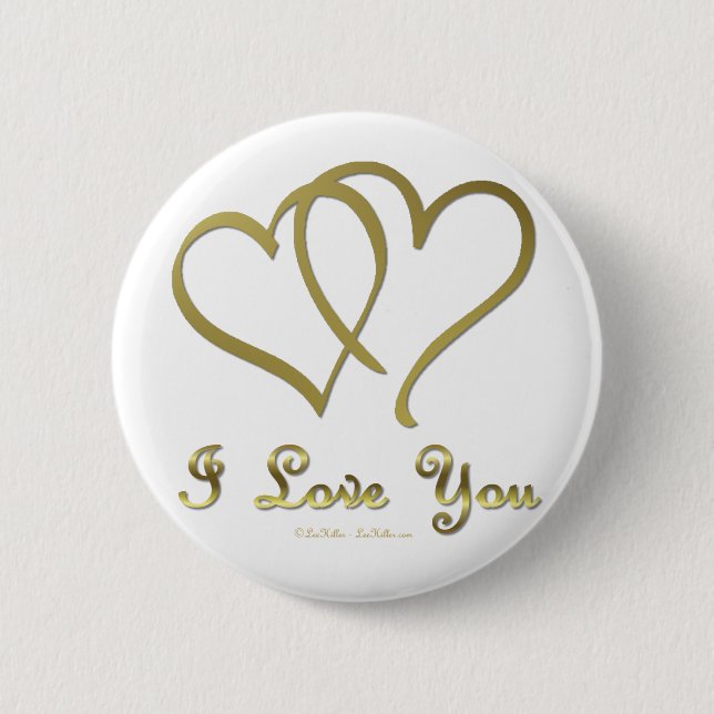 Badge Rond 5 Cm Eventré Gold Hearts i Love You (Devant)