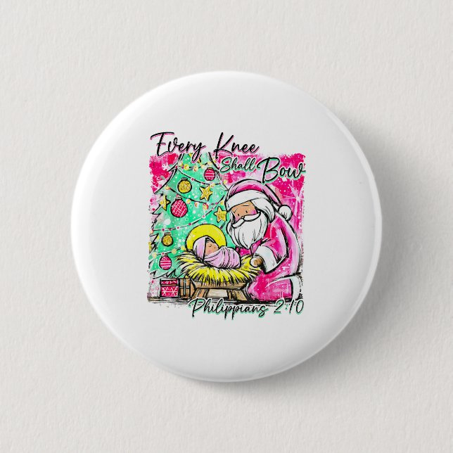 Badge Rond 5 Cm Every Knee Shall Bow Santa Christmas Nativity Scen (Devant)
