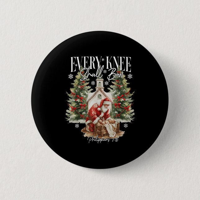 Badge Rond 5 Cm Every Knee Shall Bow Santa Christmas Nativity Scen (Devant)