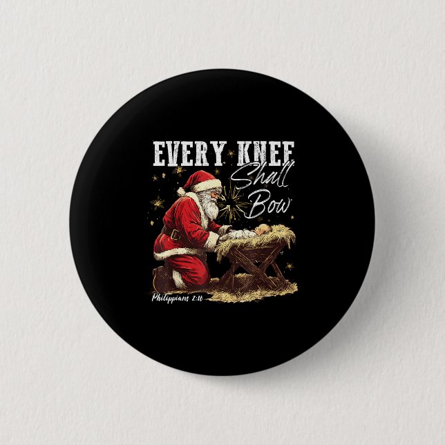 Badge Rond 5 Cm Every Knee Shall Bow Santa Christmas Nativity Scen (Devant)
