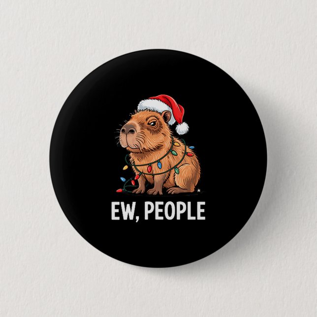 Badge Rond 5 Cm Ew People Capybara Christmas Lights Funny Introver (Devant)